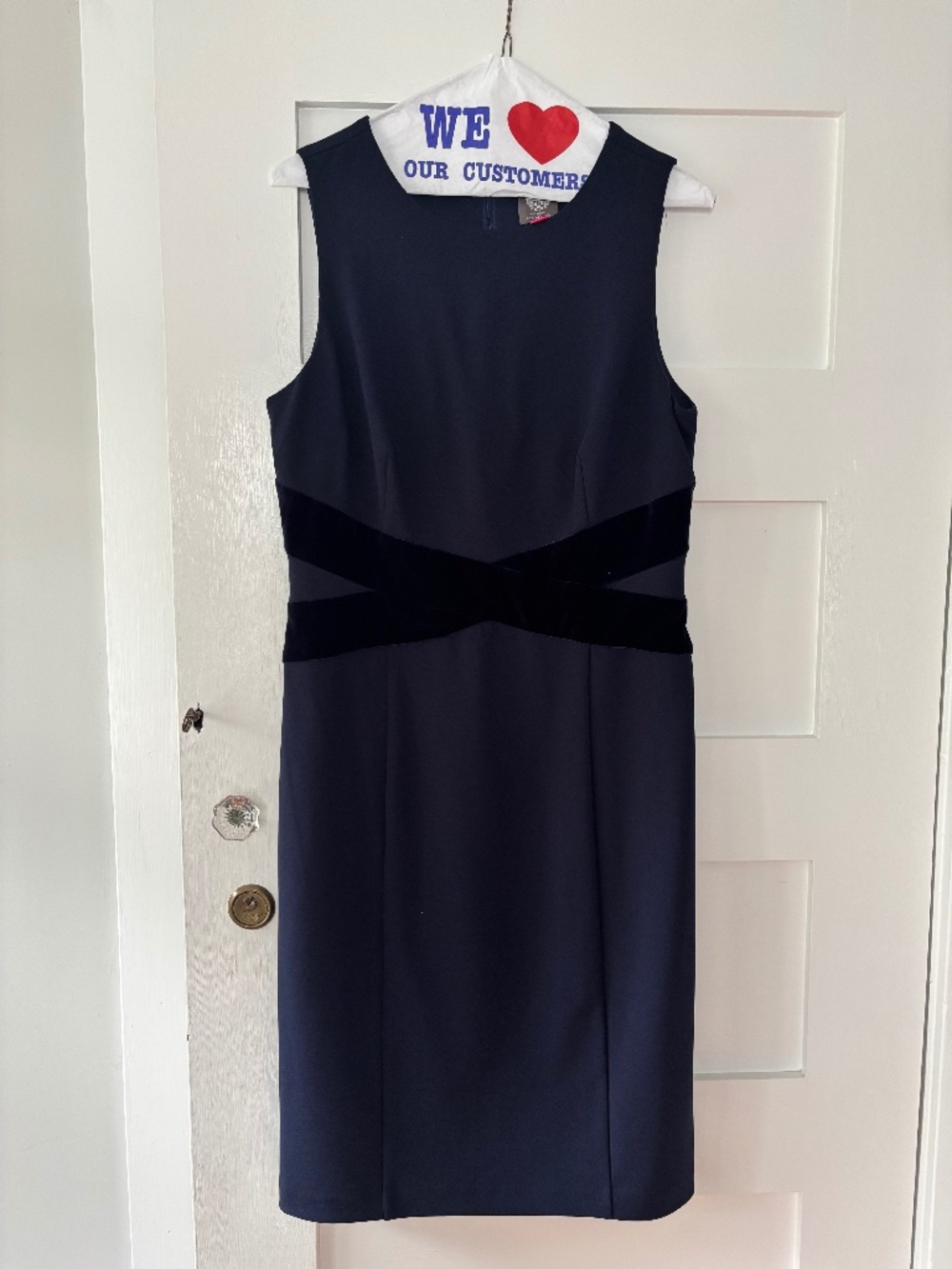 Navy dress with velvet detail (Vince Camuto)